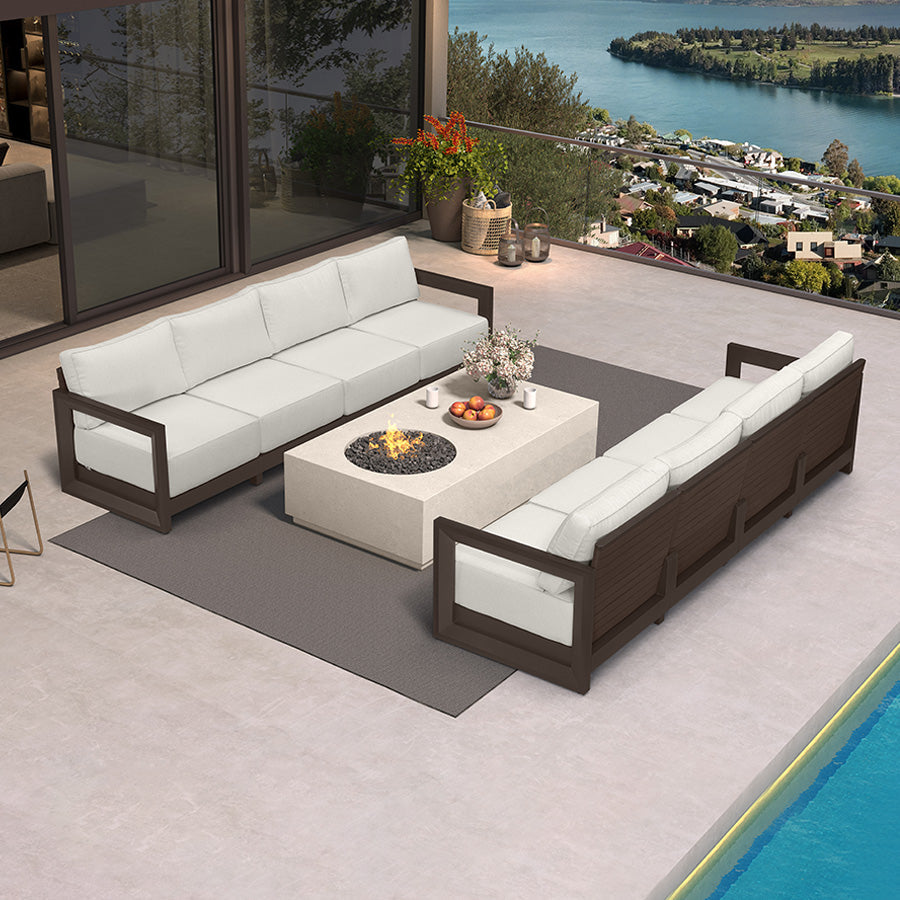 PURPLE LEAF Caesar Open-End Patio Conversation Set with Bronze Cushion Pillows and Ottoman for Modern Outdoor Deck