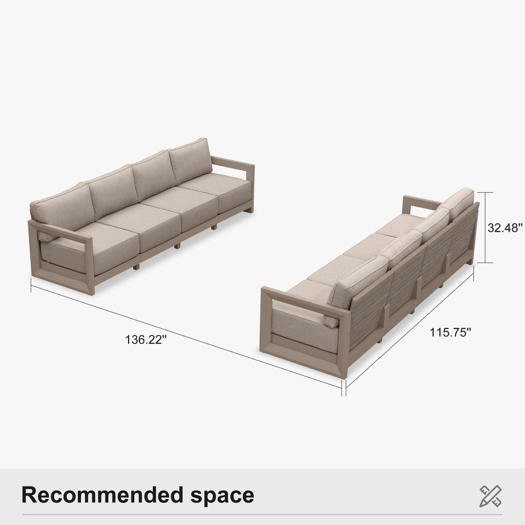 PURPLE LEAF Caesar Open-End Patio Conversation Set with Khaki Cushion Pillows and Ottoman for Modern Outdoor Deck