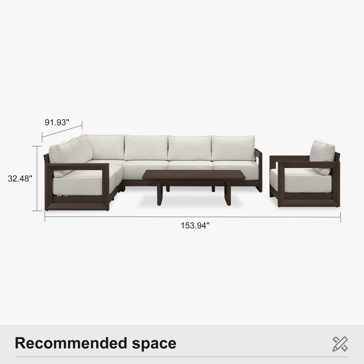 PURPLE LEAF Caesar Open-End Patio Conversation Set with Bronze Cushion Pillows and Ottoman for Modern Outdoor Deck