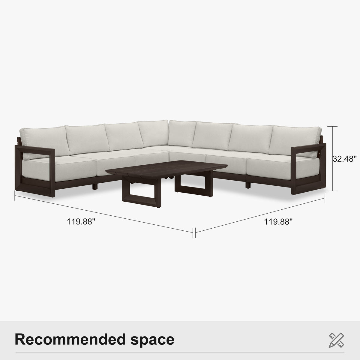 PURPLE LEAF Caesar L-shaped Patio Conversation Set with Bronze Cushion Pillows and Ottoman Couch for Backyard Porch