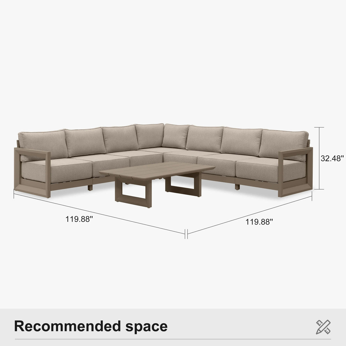PURPLE LEAF Caesar – Ensemble salon de terrasse en L avec coussins et oreillers kaki, canapé et ottoman pour jardin et porche