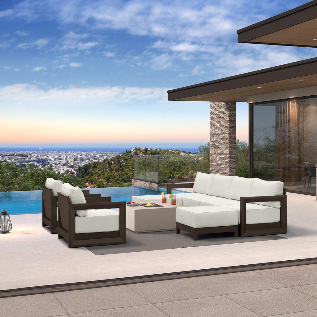 PURPLE LEAF Caesar Enclosed Patio Conversation Set with Bronze Cushion Pillows and Ottoman for Porch Garden