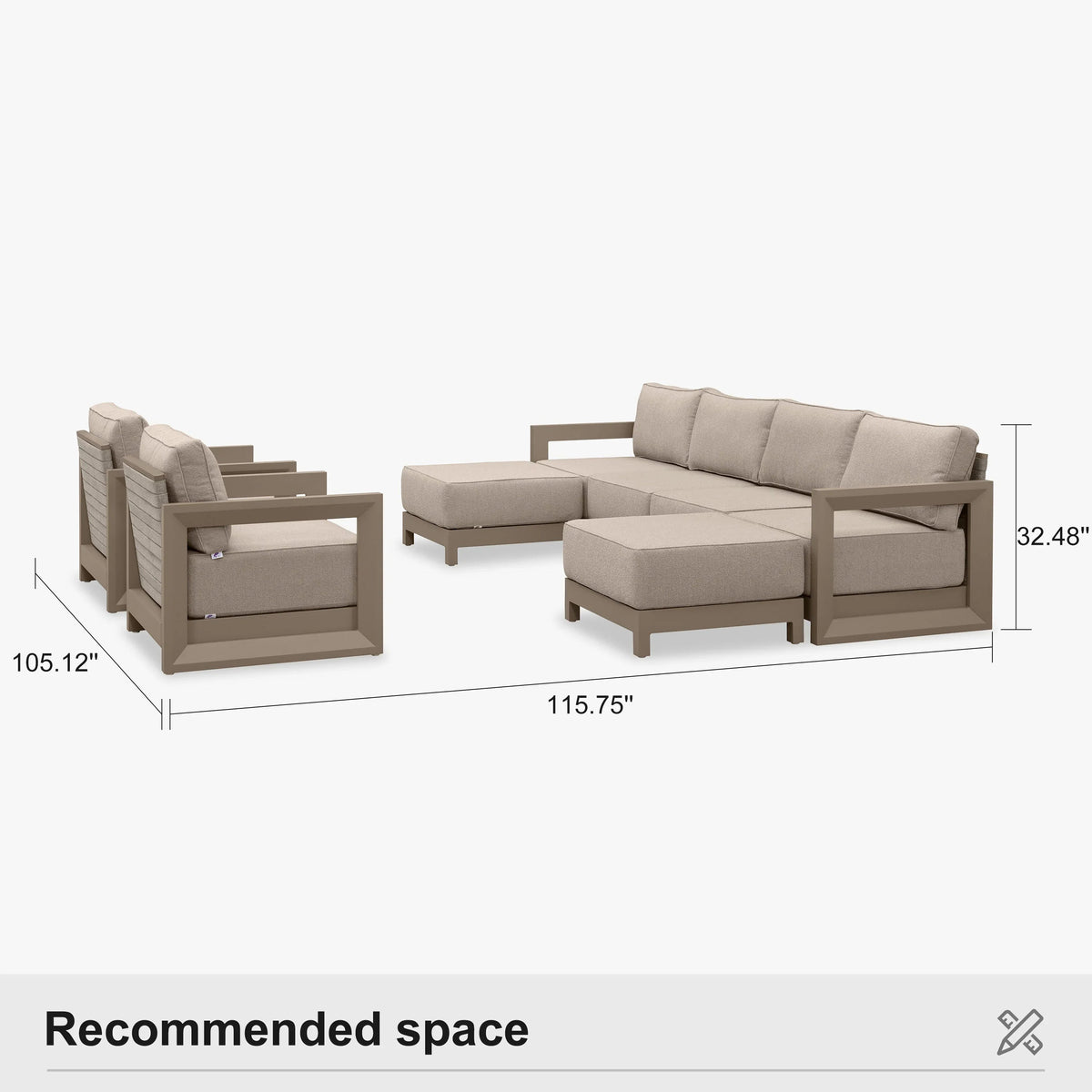 PURPLE LEAF Caesar Enclosed Patio Conversation Set with Khaki Cushion Pillows and Ottoman for Porch Garden