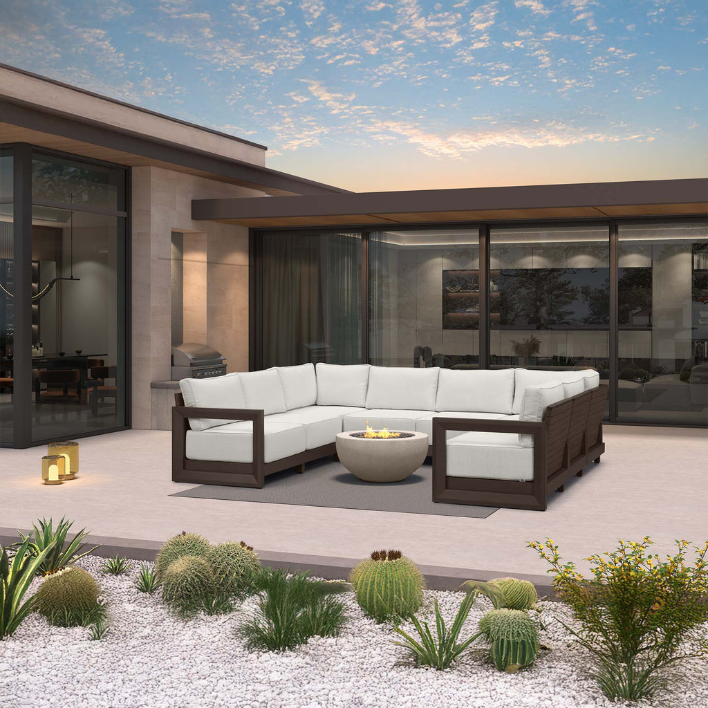 PURPLE LEAF Caesar U-Shaped Patio Conversation Set with Bronze Cushion Pillows and Ottoman Couch for Patio Backyard