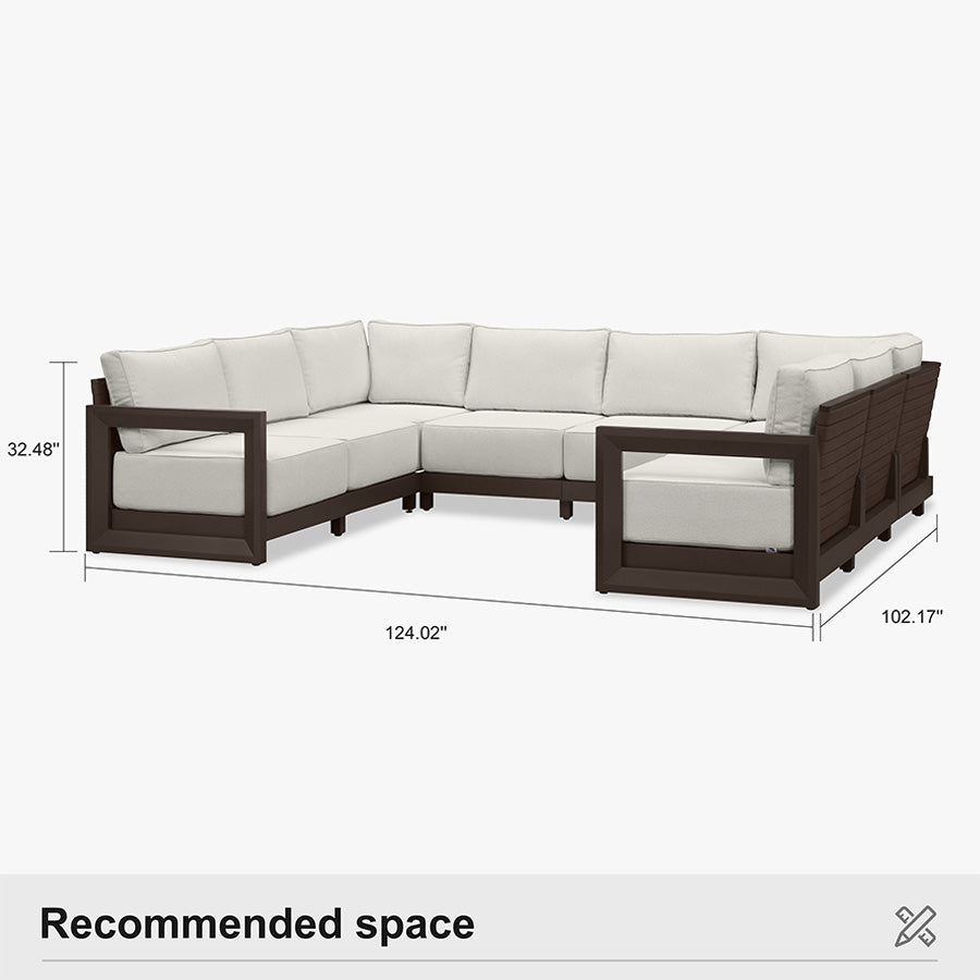 PURPLE LEAF Caesar U-Shaped Patio Conversation Set with Bronze Cushion Pillows and Ottoman Couch for Patio Backyard