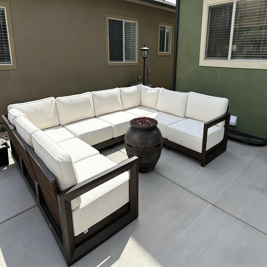 PURPLE LEAF Caesar U-Shaped Patio Conversation Set with Bronze Cushion Pillows and Ottoman Couch for Patio Backyard