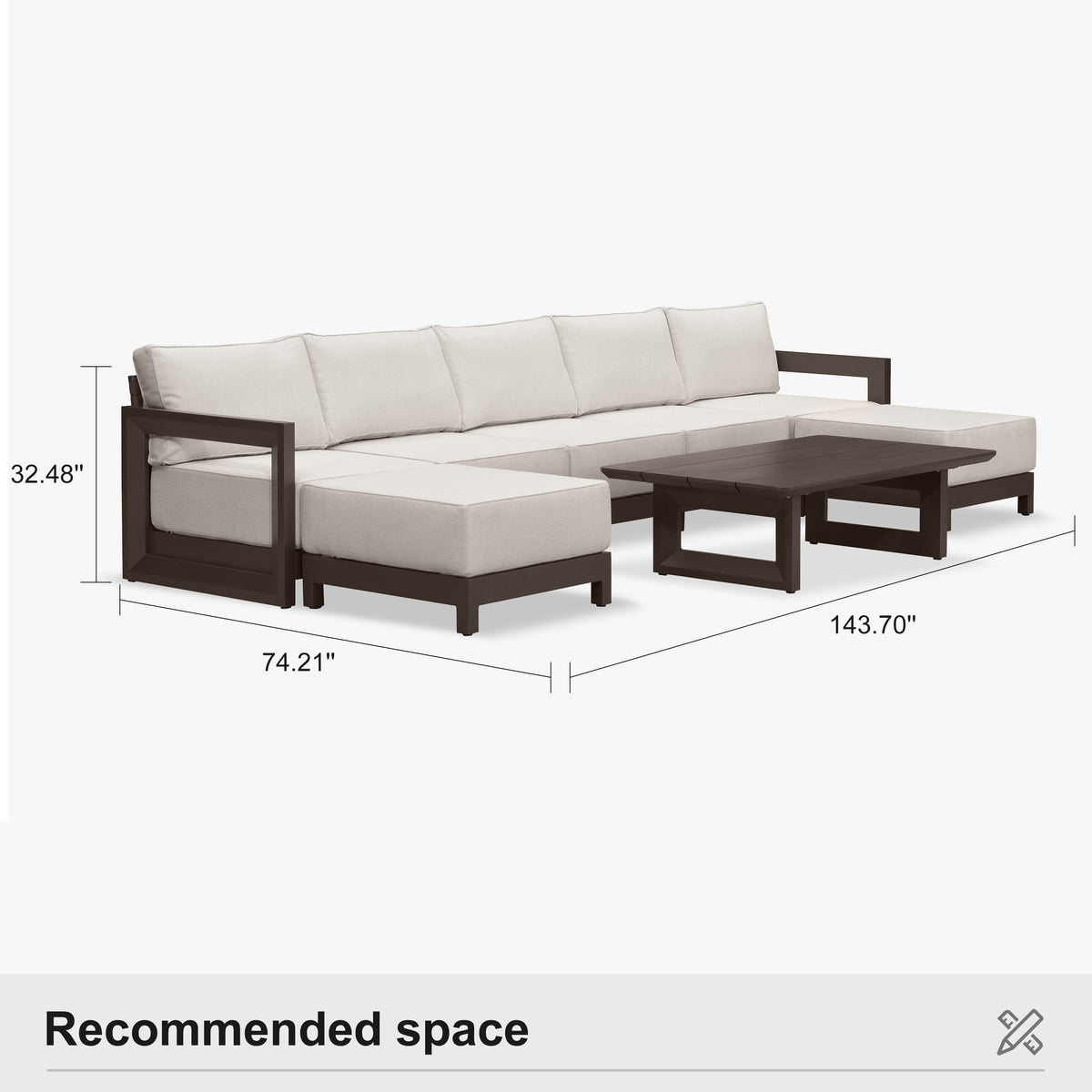 PURPLE LEAF Caesar U-Shaped Patio Conversation Set with Bronze Cushion Pillows and Ottoman Couch for Patio Backyard