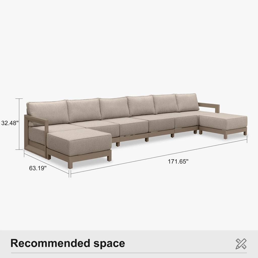 PURPLE LEAF Caesar U-Shaped Patio Conversation Set with Khaki Cushion Pillows and Ottoman Couch for Patio Backyard
