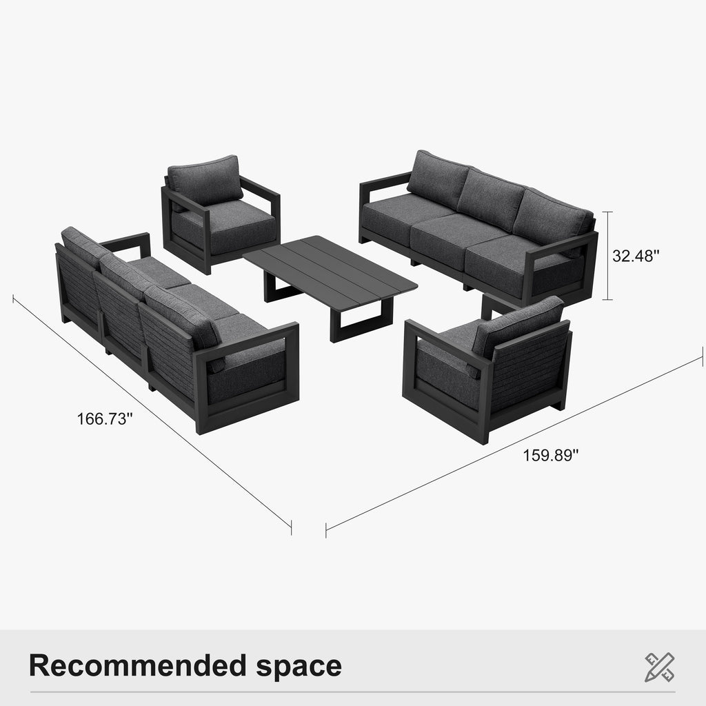 PURPLE LEAF Caesar Enclosed Patio Conversation Set with Grey Cushion Pillows and Ottoman for Porch Garden