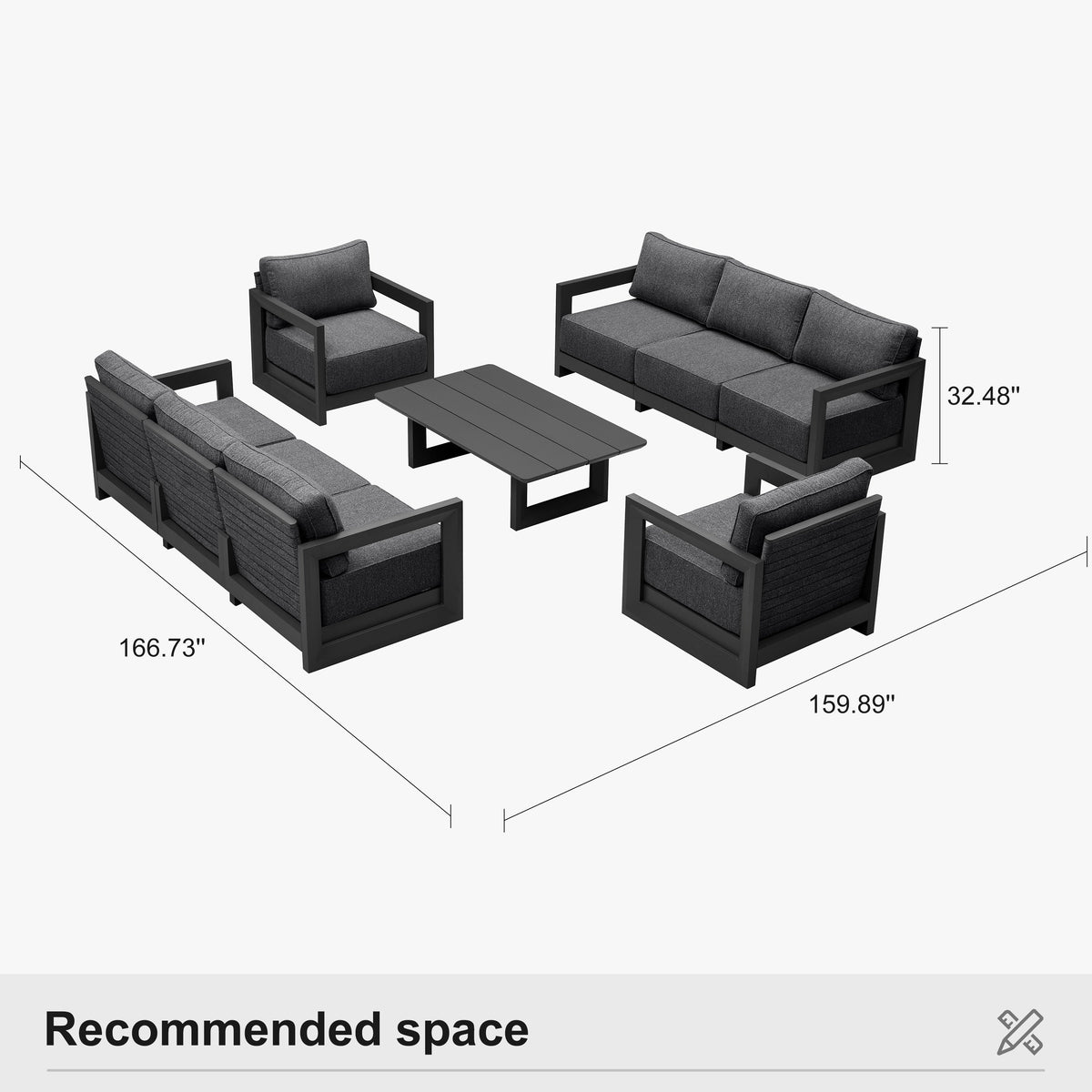 PURPLE LEAF Caesar Enclosed Patio Conversation Set with Grey Cushion Pillows and Ottoman for Porch Garden