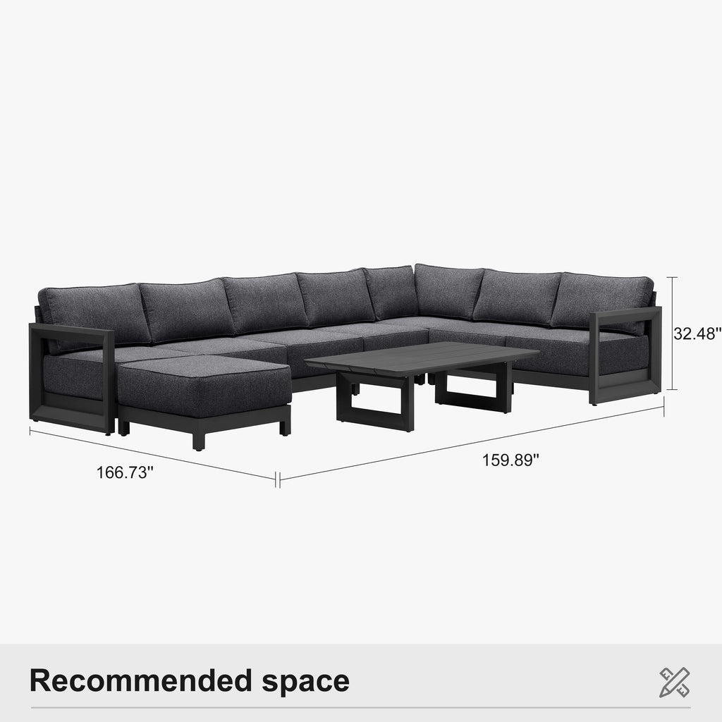 PURPLE LEAF Caesar U-Shaped Patio Conversation Set with Grey Cushion Pillows and Ottoman Couch for Patio Backyard