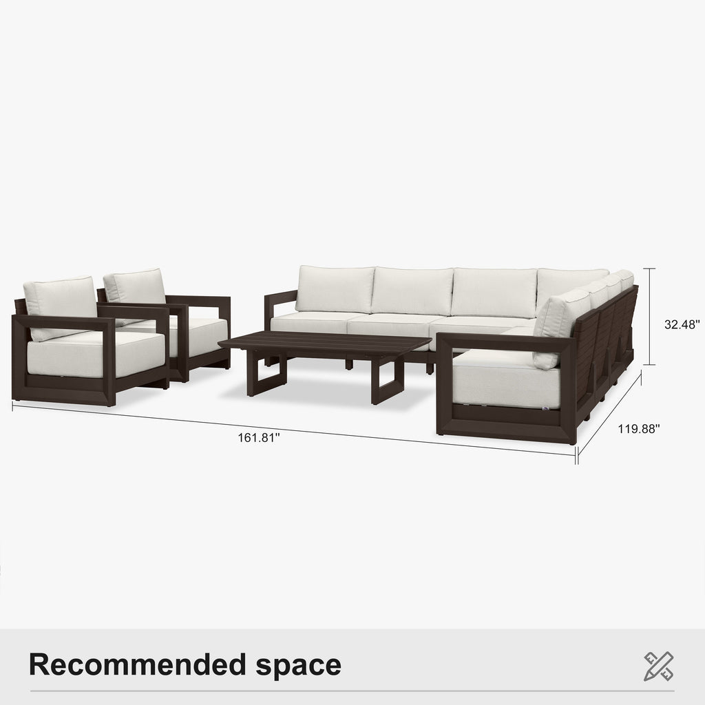 PURPLE LEAF Caesar Open-End Patio Conversation Set with Bronze Cushion Pillows and Ottoman for Modern Outdoor Deck