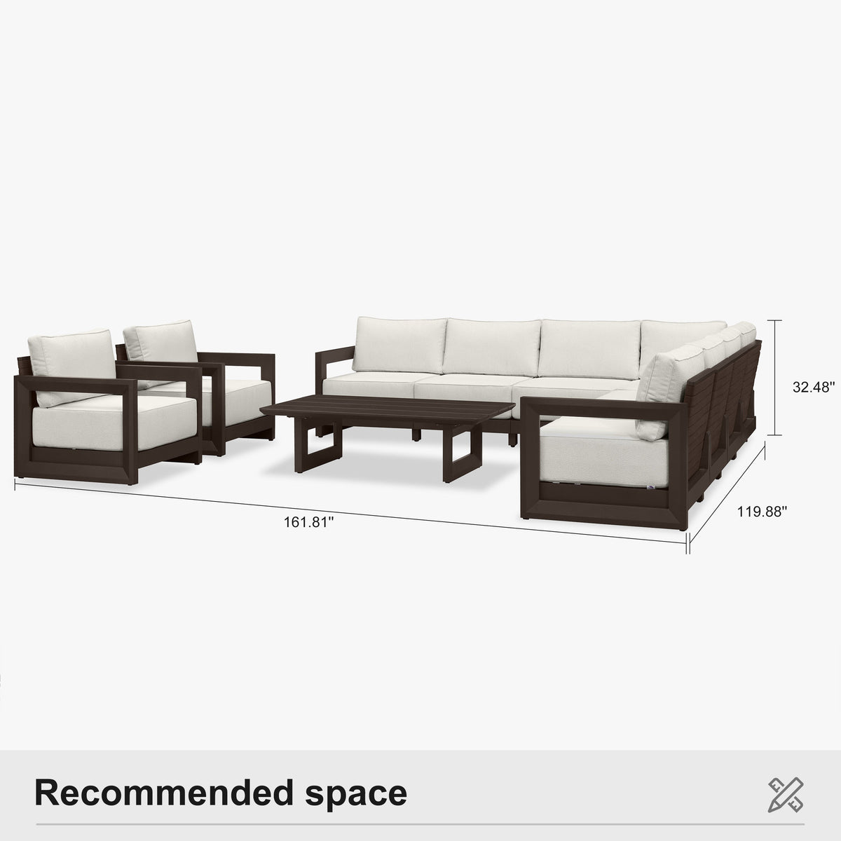 PURPLE LEAF Caesar Open-End Patio Conversation Set with Bronze Cushion Pillows and Ottoman for Modern Outdoor Deck