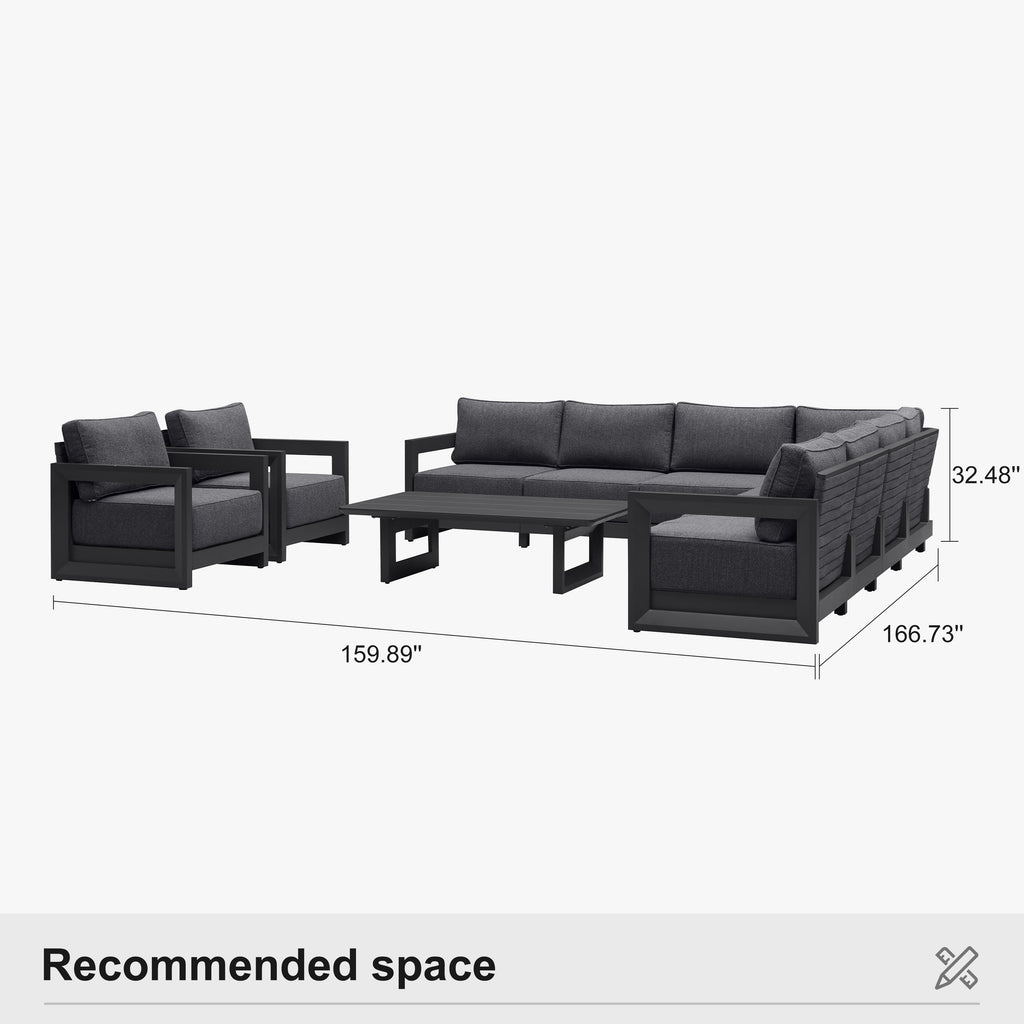 PURPLE LEAF Caesar Open-End Patio Conversation Set with Grey Cushion Pillows and Ottoman for Modern Outdoor Deck