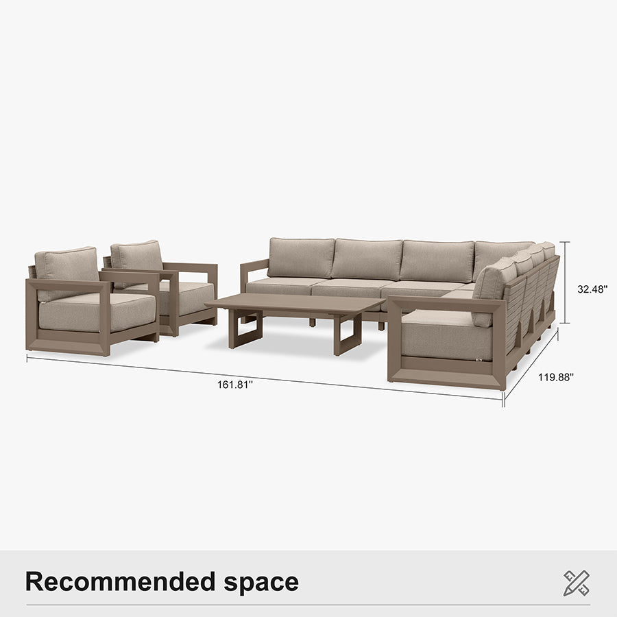 PURPLE LEAF Caesar Open-End Patio Conversation Set with Khaki Cushion Pillows and Ottoman for Modern Outdoor Deck