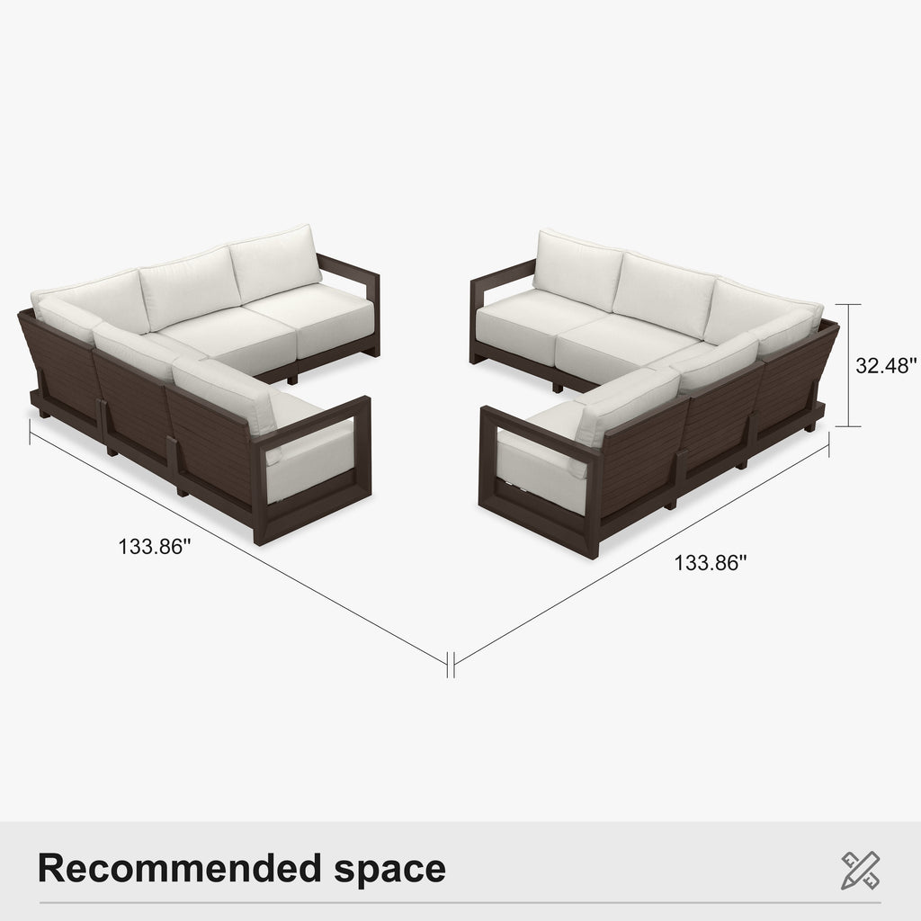 PURPLE LEAF Caesar L-shaped Patio Conversation Set with Bronze Cushion Pillows and Ottoman Couch for Backyard Porch