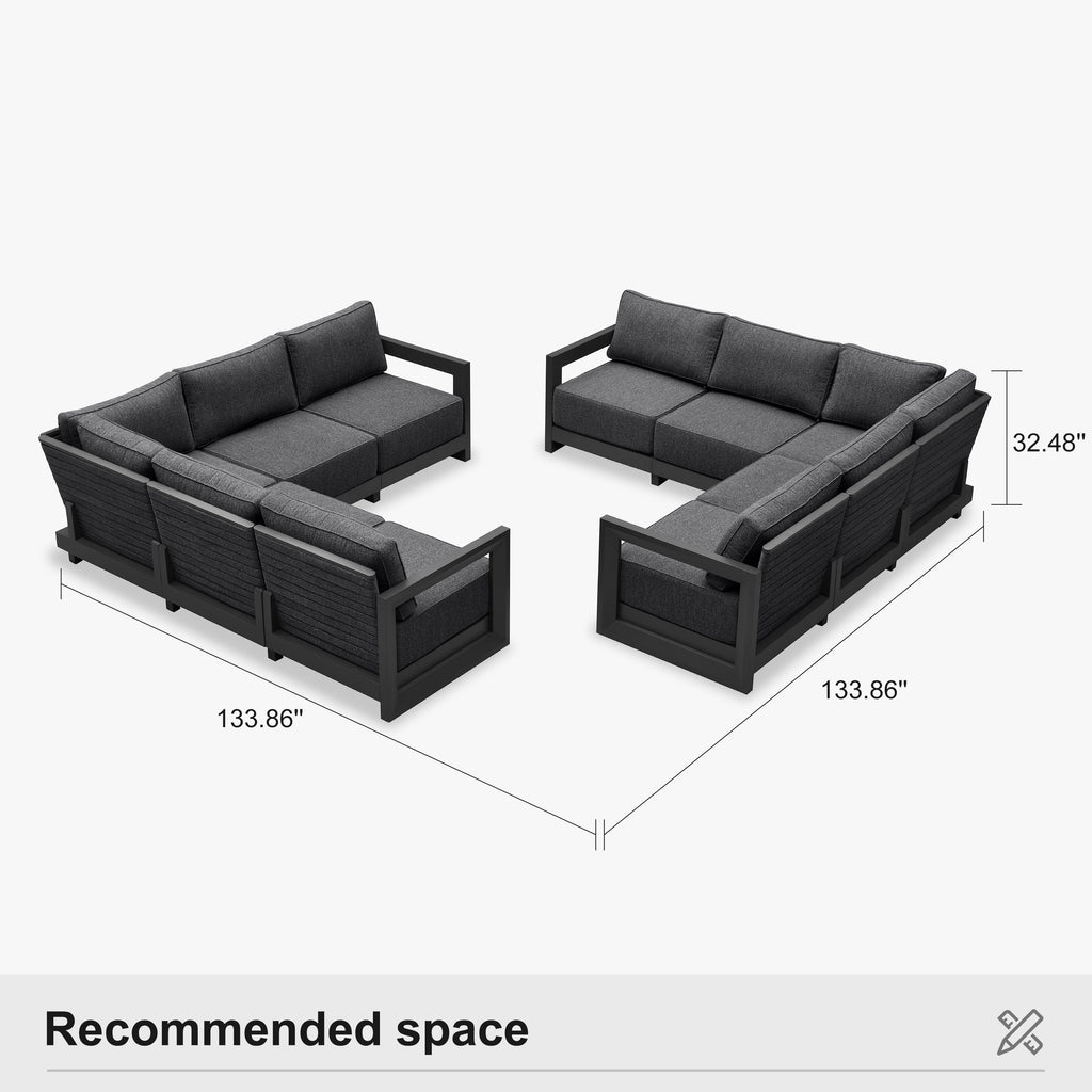 PURPLE LEAF Caesar L-shaped Patio Conversation Set with Grey Cushion Pillows and Ottoman Couch for Backyard Porch