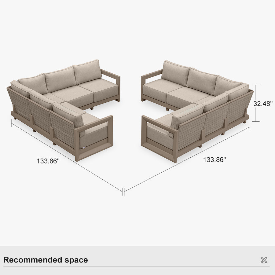 PURPLE LEAF Caesar – Ensemble salon de terrasse en L avec coussins et oreillers kaki, canapé et ottoman pour jardin et porche