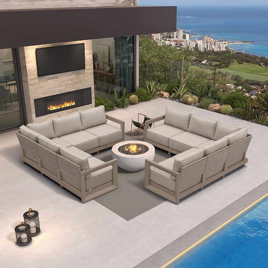 PURPLE LEAF Caesar – Ensemble salon de terrasse en L avec coussins et oreillers kaki, canapé et ottoman pour jardin et porche