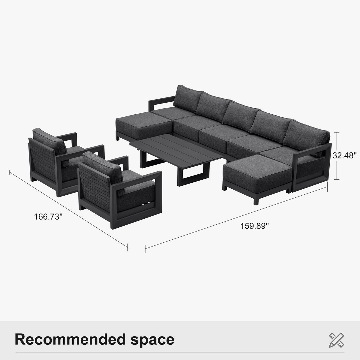 PURPLE LEAF Caesar Enclosed Patio Conversation Set with Grey Cushion Pillows and Ottoman for Porch Garden