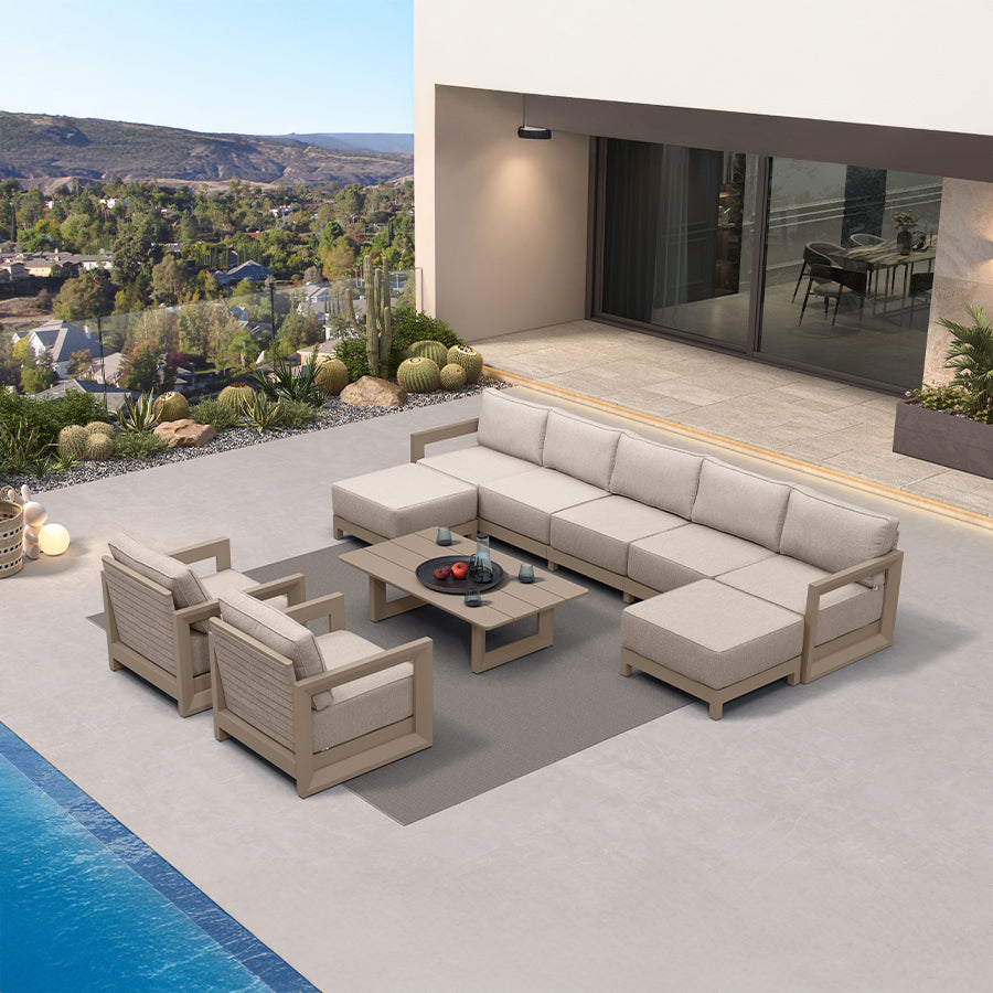 PURPLE LEAF Caesar Enclosed Patio Conversation Set with Khaki Cushion Pillows and Ottoman for Porch Garden