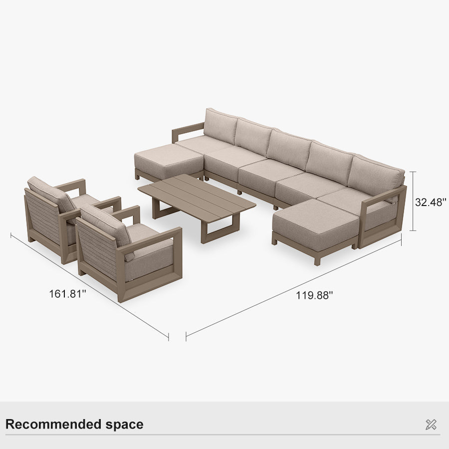 PURPLE LEAF Caesar Enclosed Patio Conversation Set with Khaki Cushion Pillows and Ottoman for Porch Garden