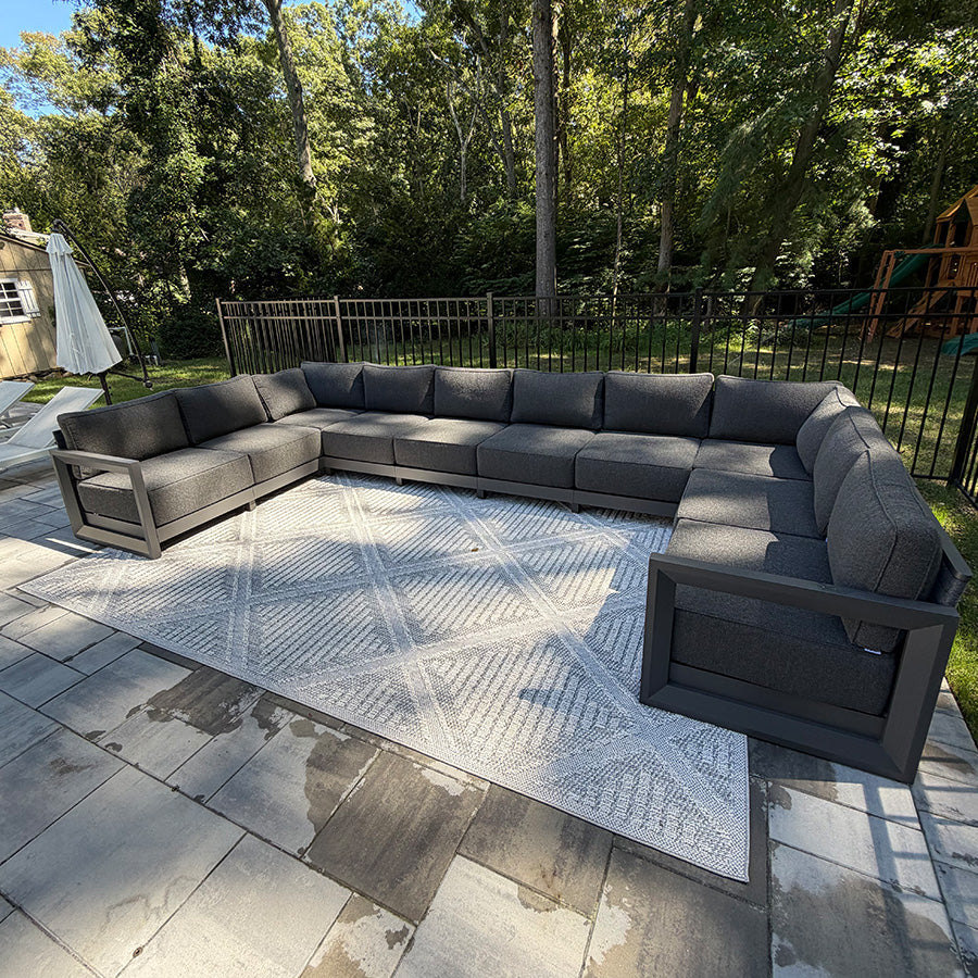PURPLE LEAF Caesar U-Shaped Patio Conversation Set with Grey Cushion Pillows and Ottoman Couch for Patio Backyard