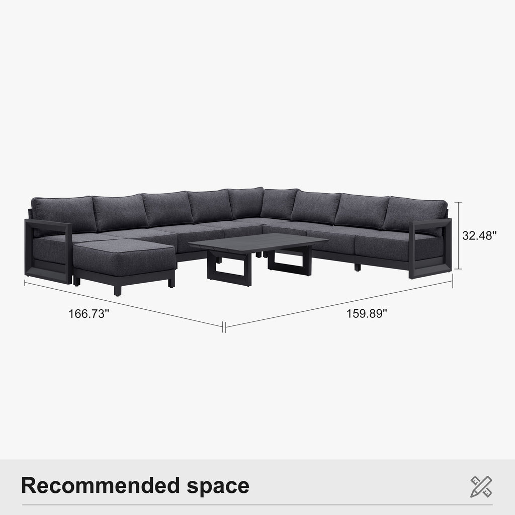 PURPLE LEAF Caesar U-Shaped Patio Conversation Set with Grey Cushion Pillows and Ottoman Couch for Patio Backyard