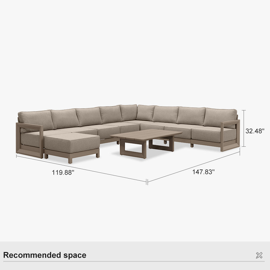 PURPLE LEAF Caesar U-Shaped Patio Conversation Set with Khaki Cushion Pillows and Ottoman Couch for Patio Backyard