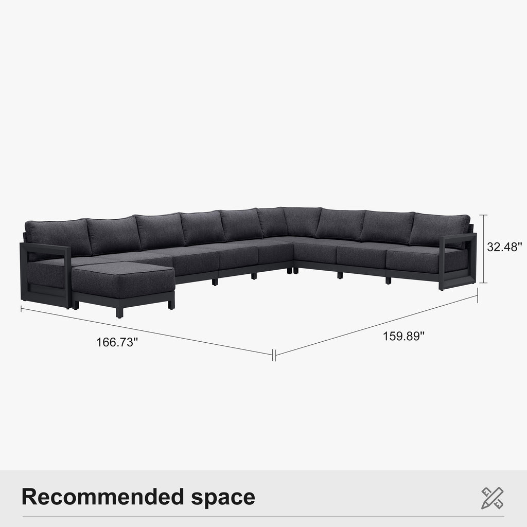 PURPLE LEAF Caesar U-Shaped Patio Conversation Set with Grey Cushion Pillows and Ottoman Couch for Patio Backyard