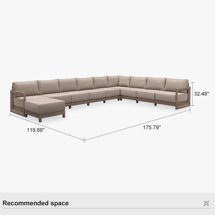 PURPLE LEAF Caesar U-Shaped Patio Conversation Set with Khaki Cushion Pillows and Ottoman Couch for Patio Backyard