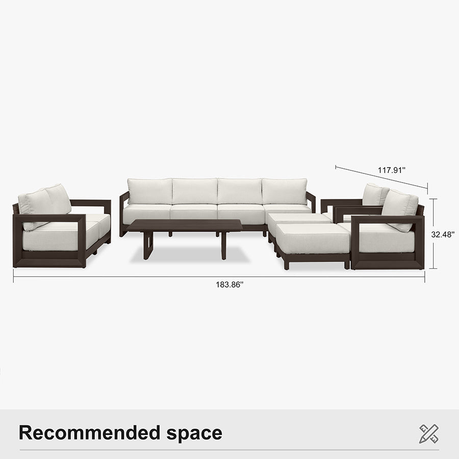 PURPLE LEAF Caesar Open-End Patio Conversation Set with Bronze Cushion Pillows and Ottoman for Modern Outdoor Deck
