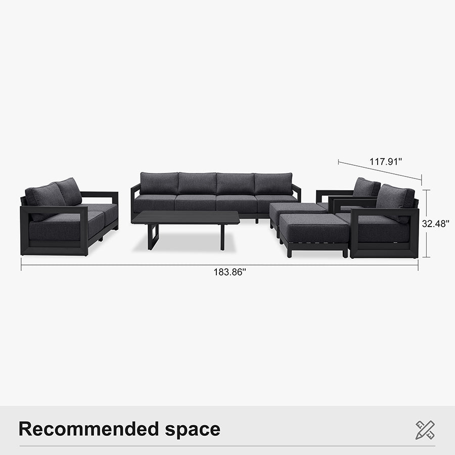 PURPLE LEAF Caesar Open-End Patio Conversation Set with Grey Cushion Pillows and Ottoman for Modern Outdoor Deck