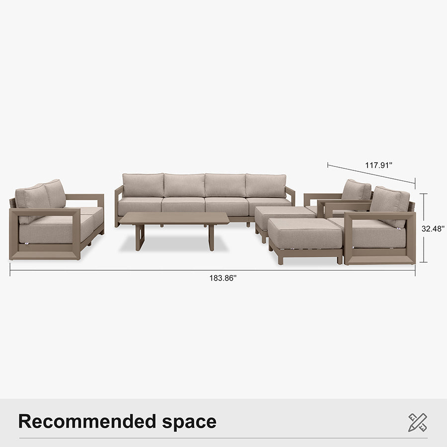 PURPLE LEAF Caesar Open-End Patio Conversation Set with Khaki Cushion Pillows and Ottoman for Modern Outdoor Deck
