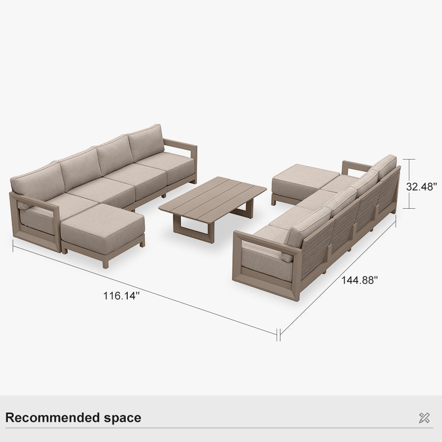 PURPLE LEAF Caesar – Ensemble salon de terrasse en L avec coussins et oreillers kaki, canapé et ottoman pour jardin et porche