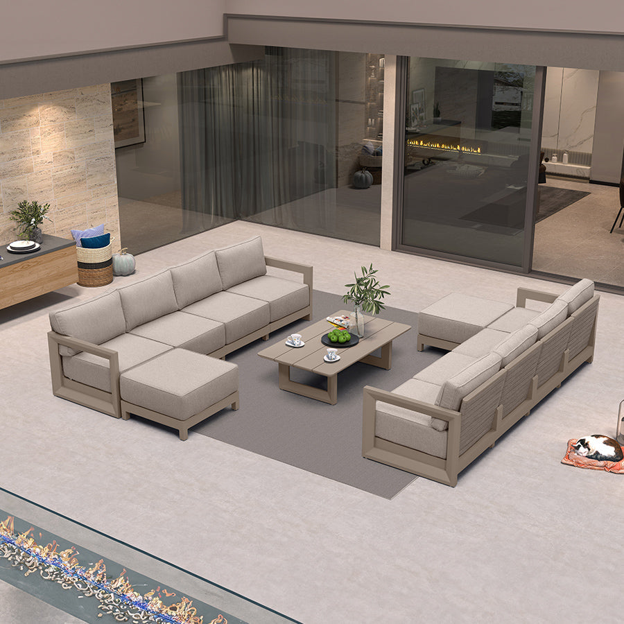 PURPLE LEAF Caesar – Ensemble salon de terrasse en L avec coussins et oreillers kaki, canapé et ottoman pour jardin et porche