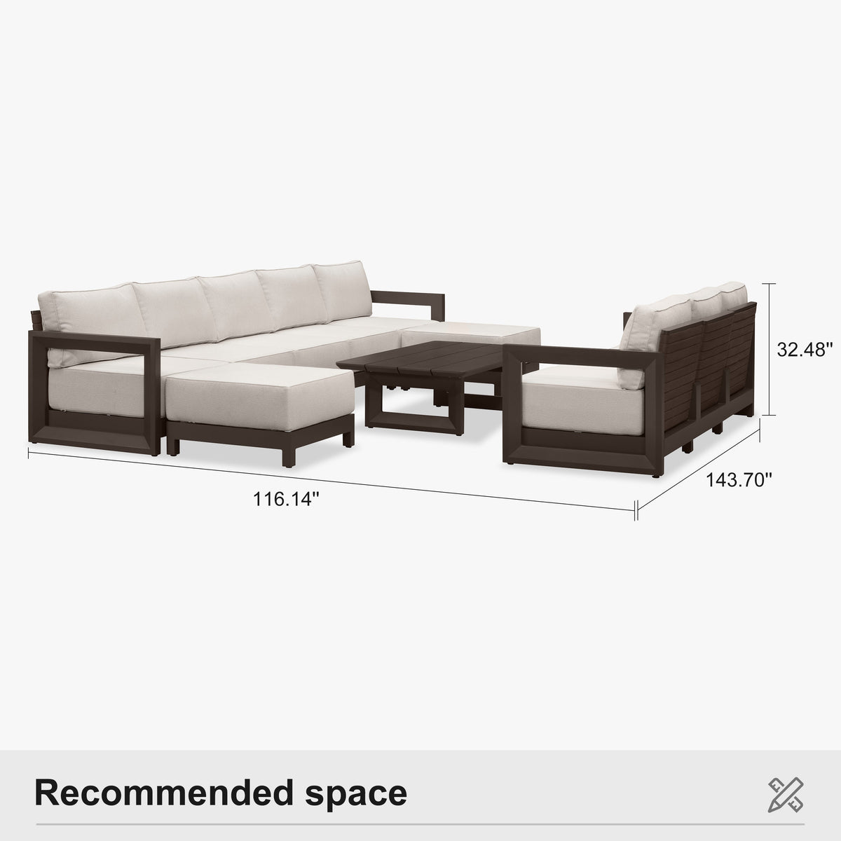PURPLE LEAF Caesar Enclosed Patio Conversation Set with Bronze Cushion Pillows and Ottoman for Porch Garden