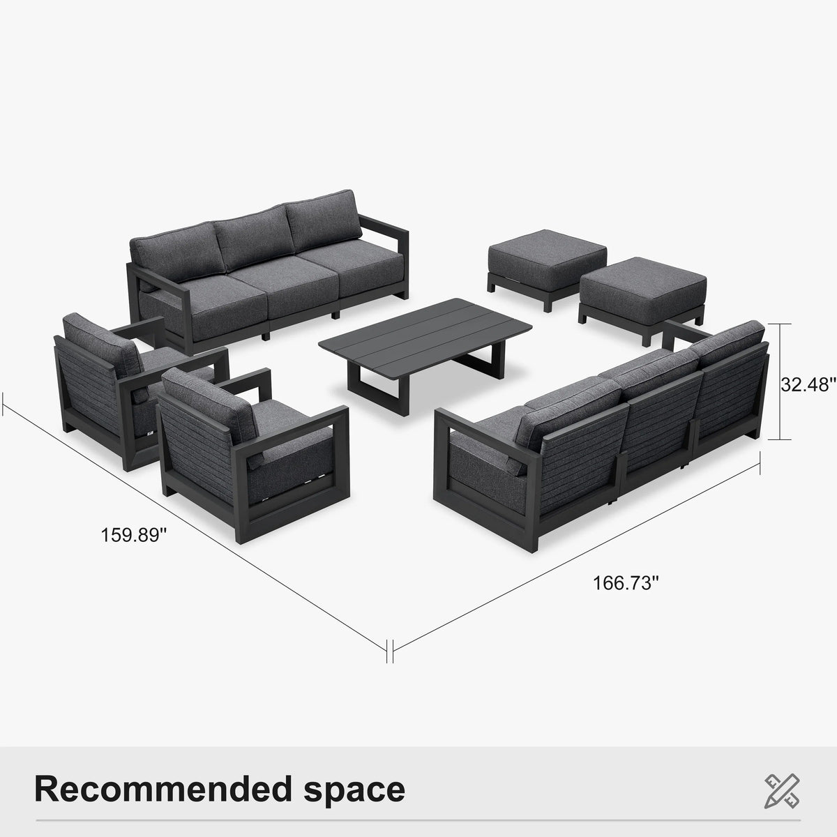 PURPLE LEAF Caesar Enclosed Patio Conversation Set with Grey Cushion Pillows and Ottoman for Porch Garden