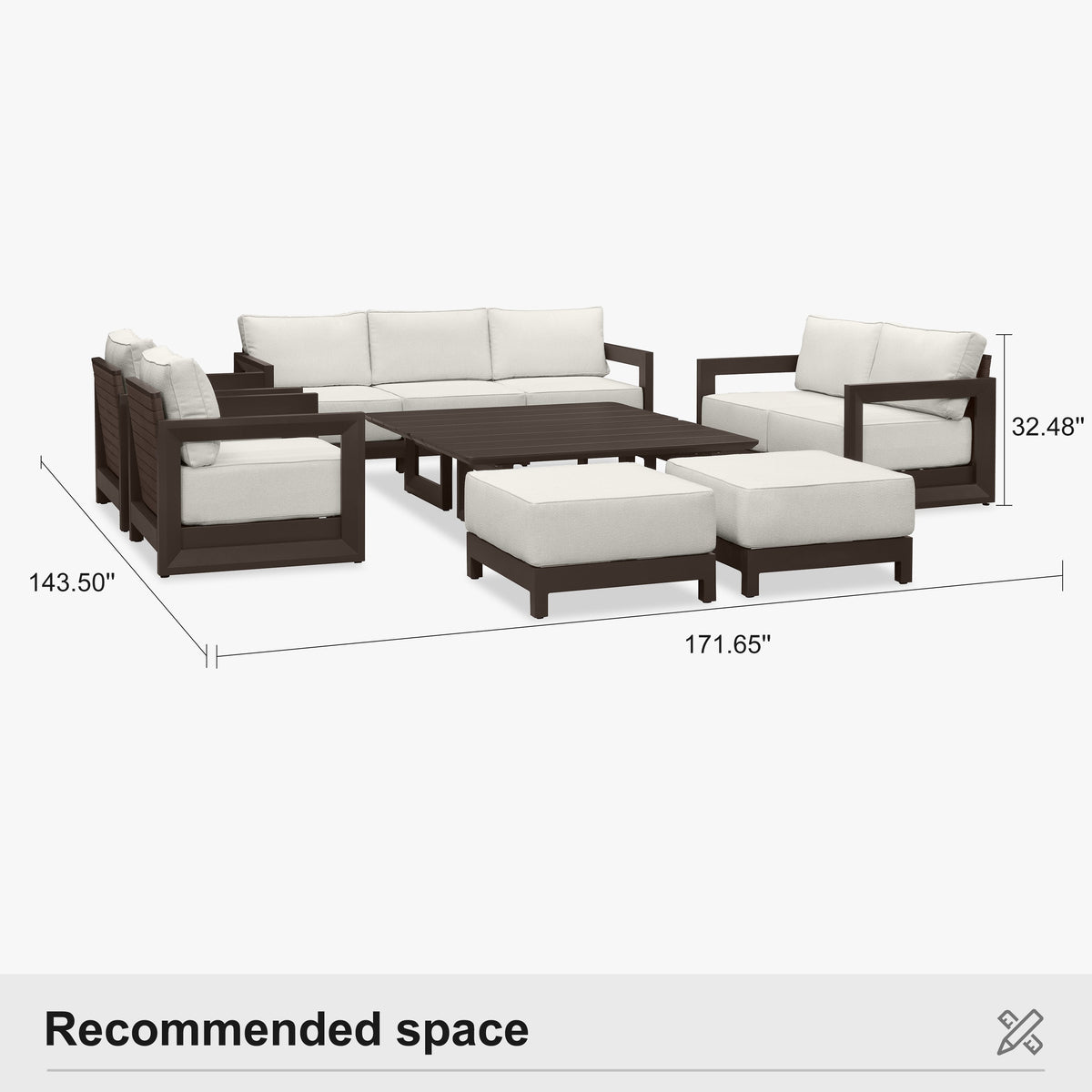 PURPLE LEAF Caesar Enclosed Patio Conversation Set with Bronze Cushion Pillows and Ottoman for Porch Garden