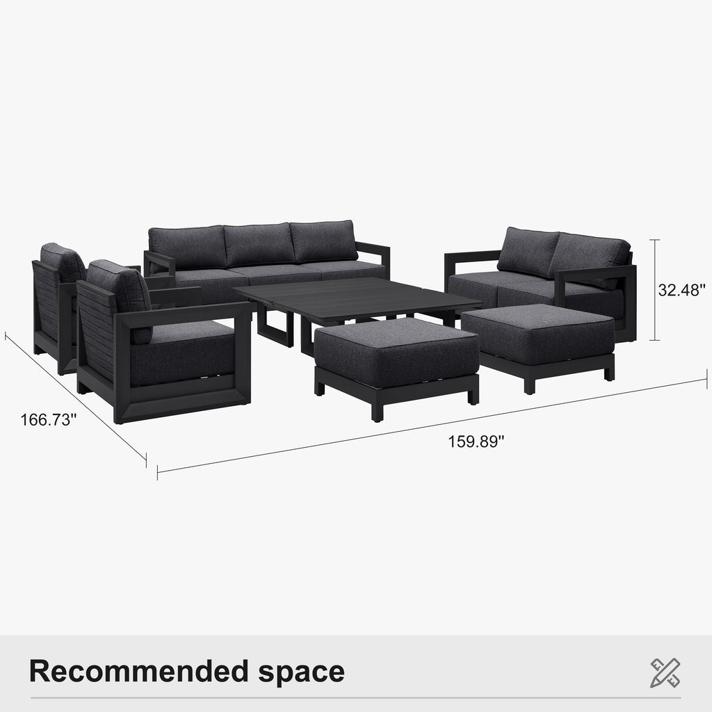 PURPLE LEAF Caesar Enclosed Patio Conversation Set with Grey Cushion Pillows and Ottoman for Porch Garden