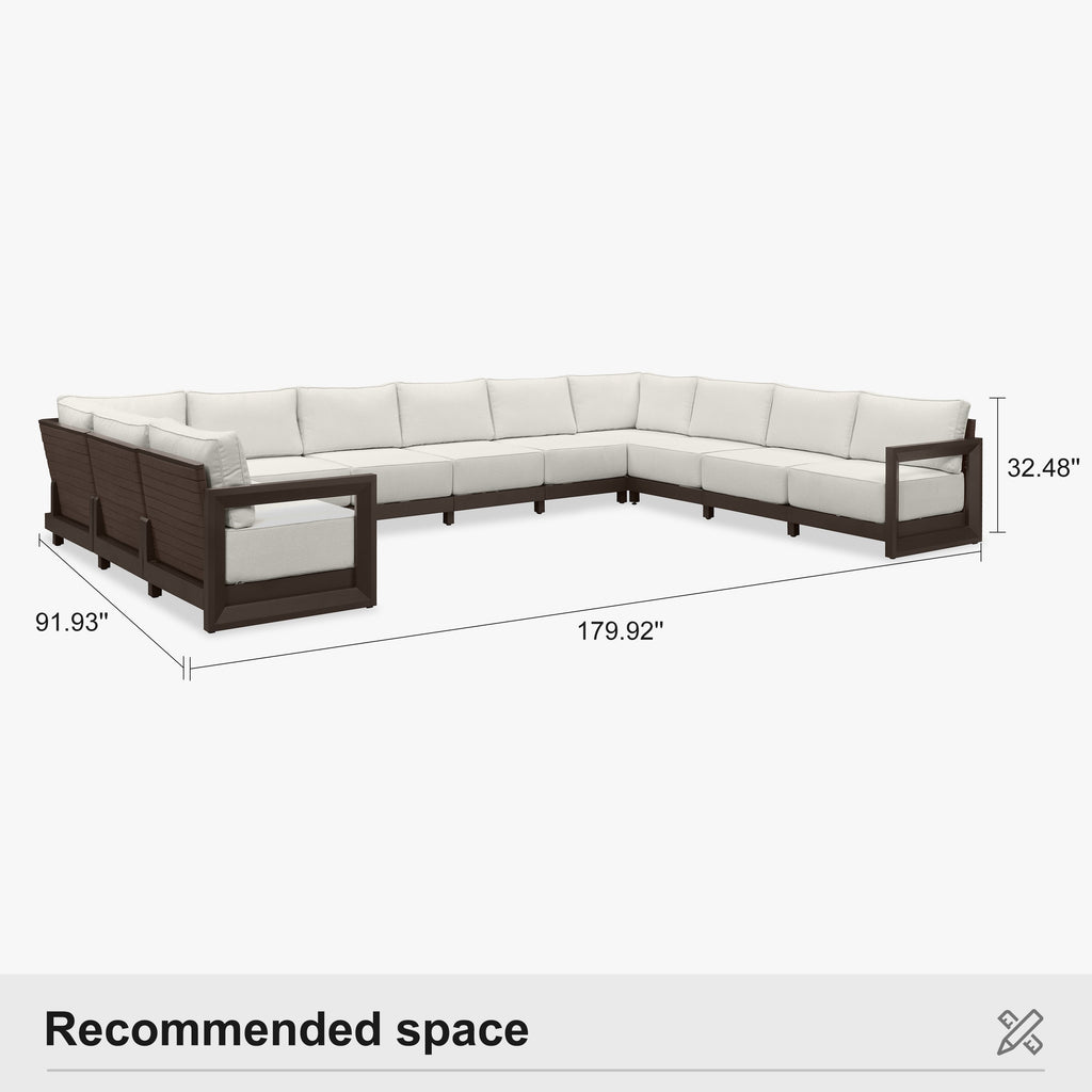 PURPLE LEAF Caesar U-Shaped Patio Conversation Set with Bronze Cushion Pillows and Ottoman Couch for Patio Backyard