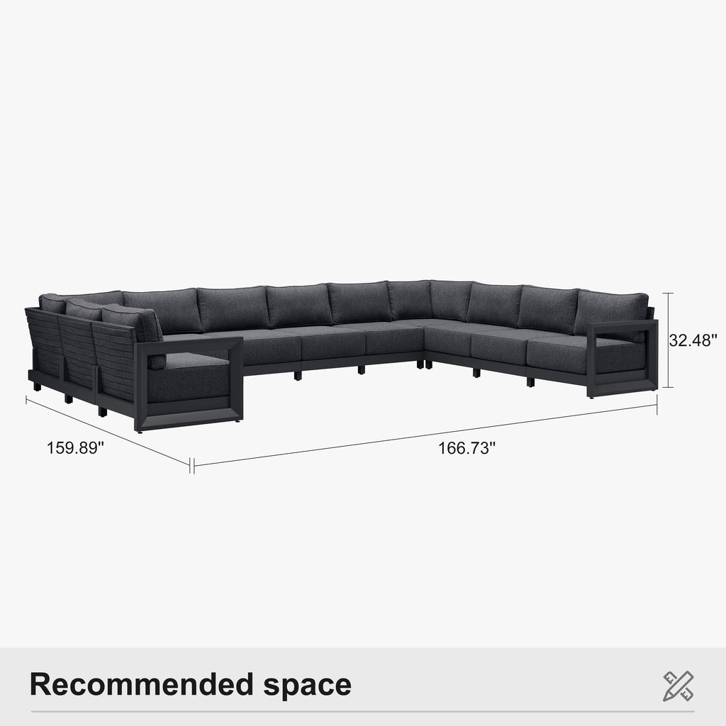 PURPLE LEAF Caesar U-Shaped Patio Conversation Set with Grey Cushion Pillows and Ottoman Couch for Patio Backyard
