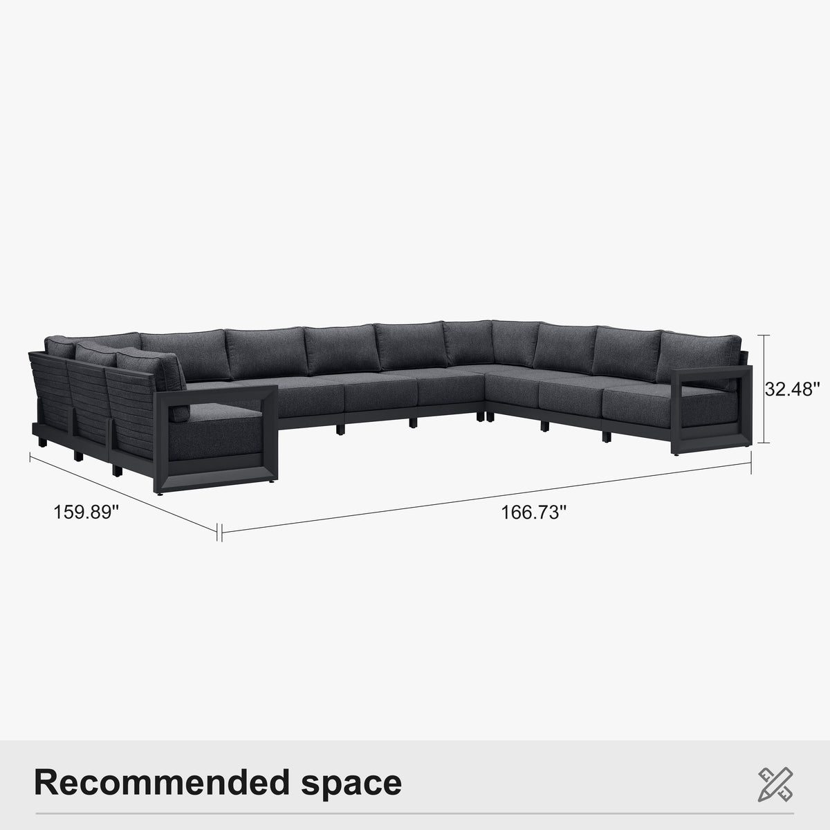 PURPLE LEAF Caesar U-Shaped Patio Conversation Set with Grey Cushion Pillows and Ottoman Couch for Patio Backyard