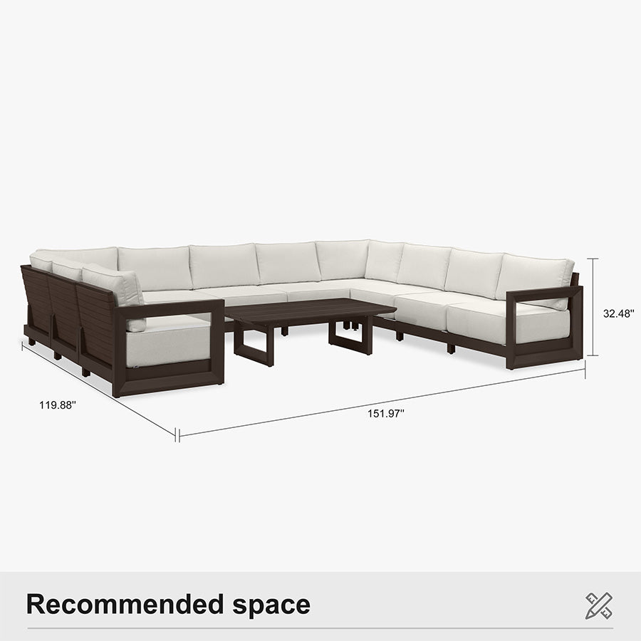 PURPLE LEAF Caesar U-Shaped Patio Conversation Set with Bronze Cushion Pillows and Ottoman Couch for Patio Backyard