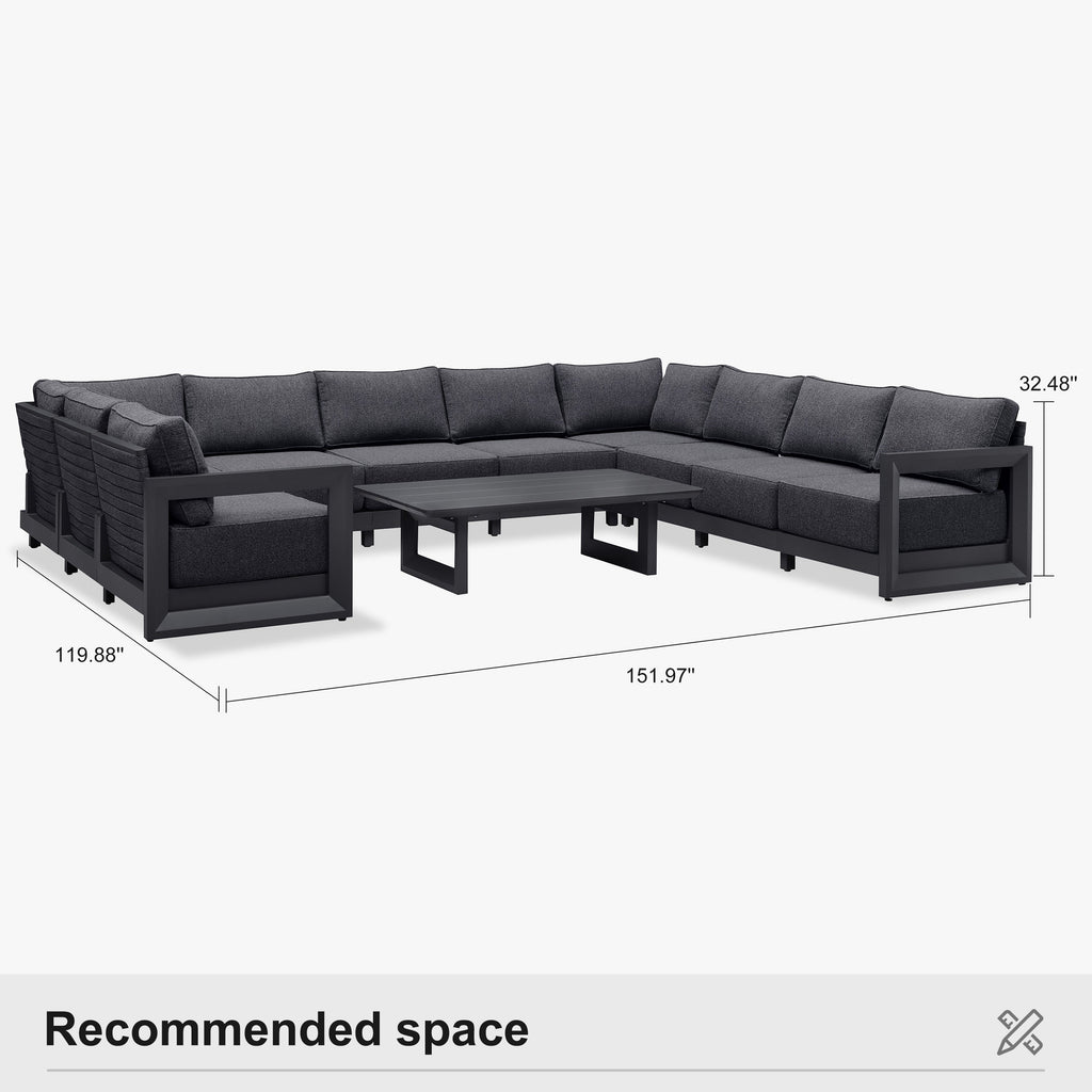 PURPLE LEAF Caesar U-Shaped Patio Conversation Set with Grey Cushion Pillows and Ottoman Couch for Patio Backyard