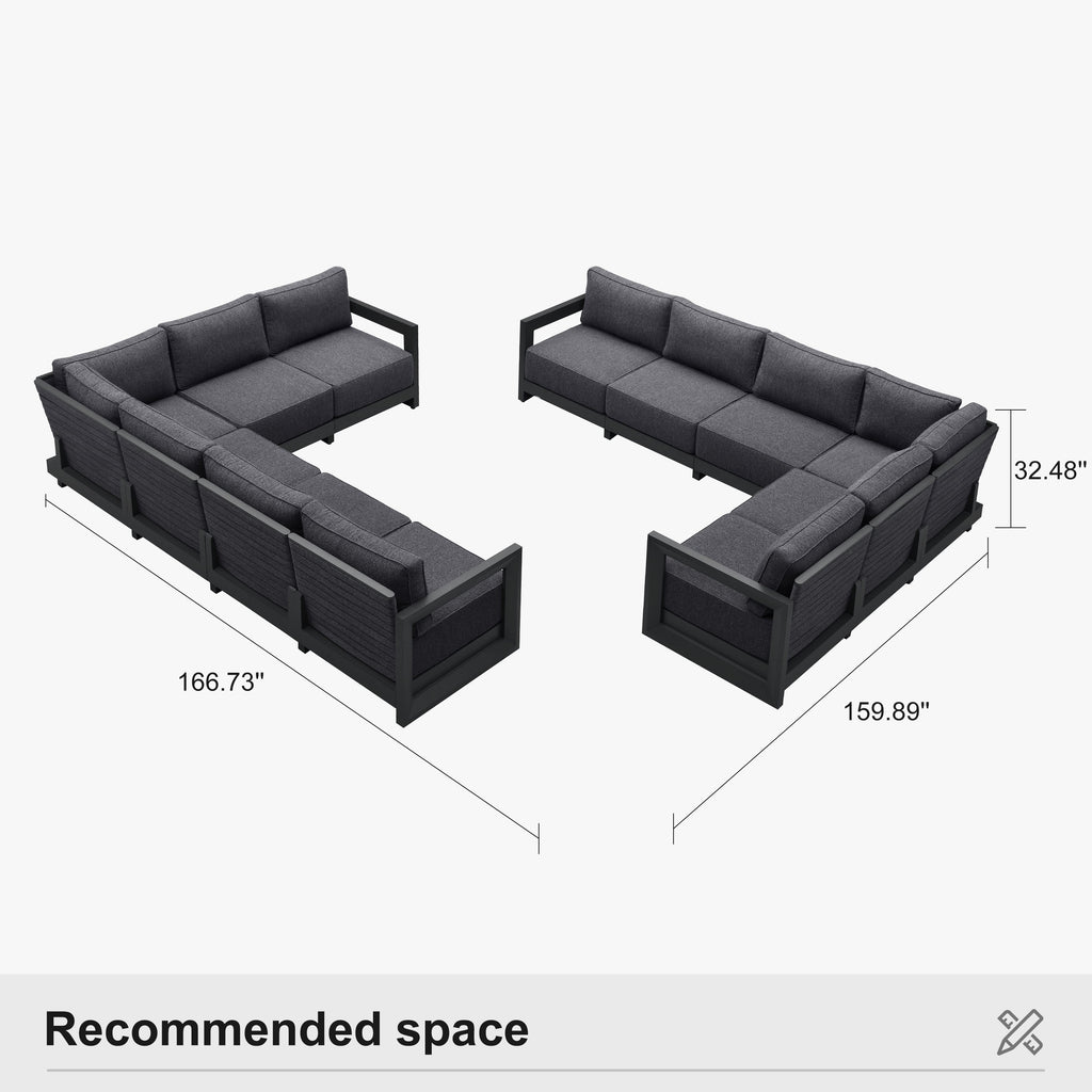 PURPLE LEAF Caesar L-shaped Patio Conversation Set with Grey Cushion Pillows and Ottoman Couch for Backyard Porch
