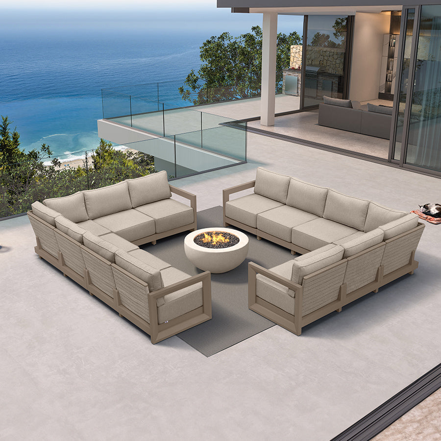 PURPLE LEAF Caesar – Ensemble salon de terrasse en L avec coussins et oreillers kaki, canapé et ottoman pour jardin et porche