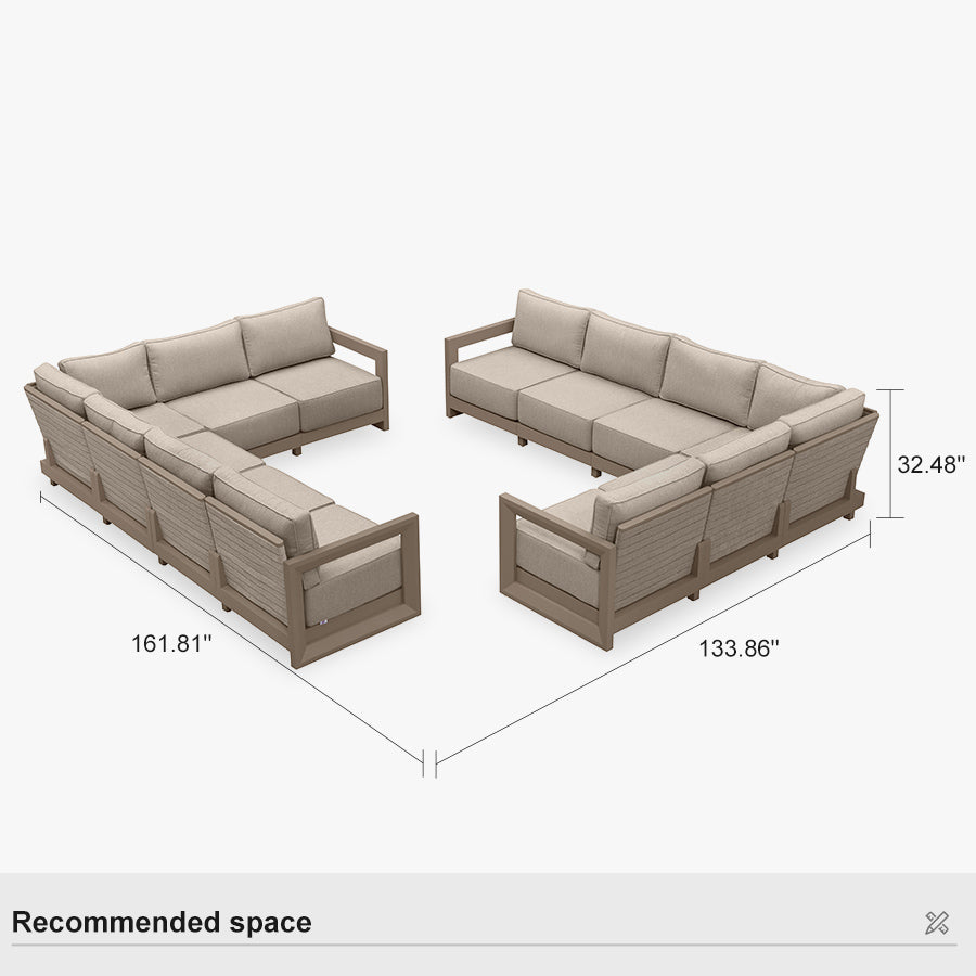 PURPLE LEAF Caesar – Ensemble salon de terrasse en L avec coussins et oreillers kaki, canapé et ottoman pour jardin et porche