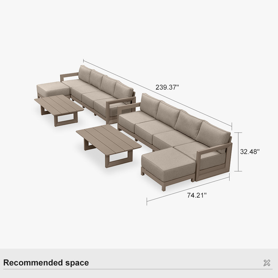 PURPLE LEAF Caesar – Ensemble salon de terrasse en L avec coussins et oreillers kaki, canapé et ottoman pour jardin et porche