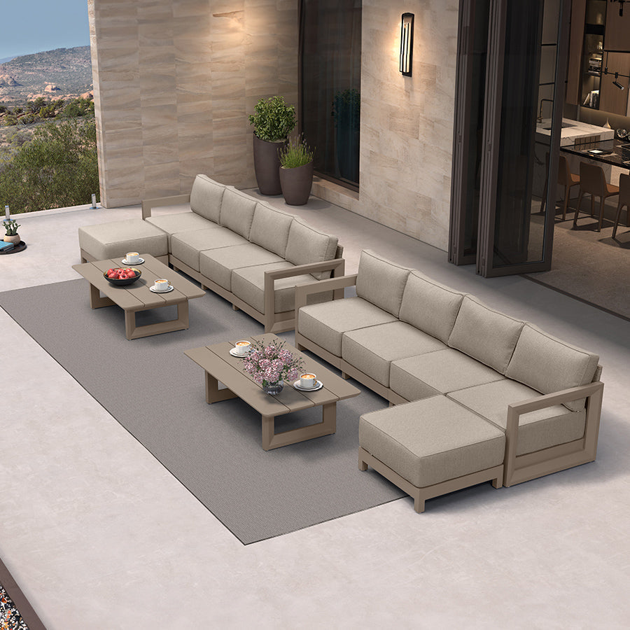 PURPLE LEAF Caesar – Ensemble salon de terrasse en L avec coussins et oreillers kaki, canapé et ottoman pour jardin et porche
